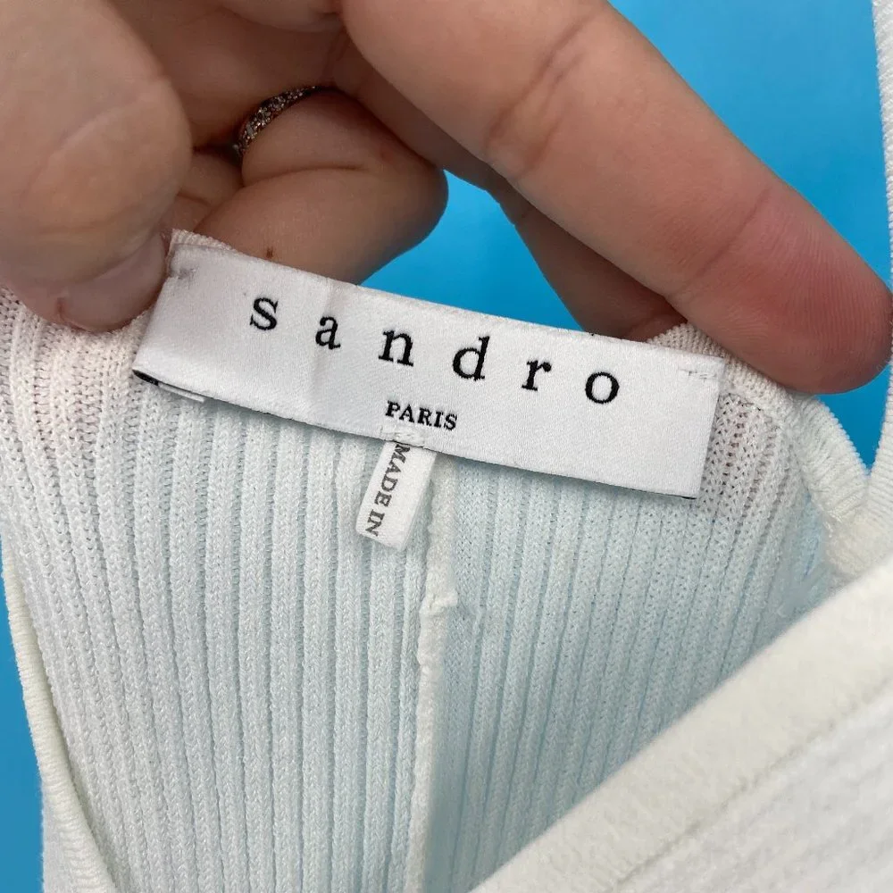 SANDRO White Bluan Knit Midi Dress - Picture 3 of 10